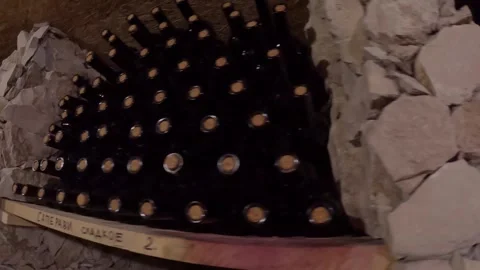 WINE BOTTLES STACKED IN THE WINE CELLAR 库存影片 255798403