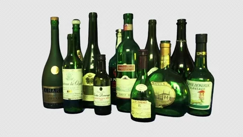 Wine bottles turn to the right (Alpha) Stock Footage 237358757