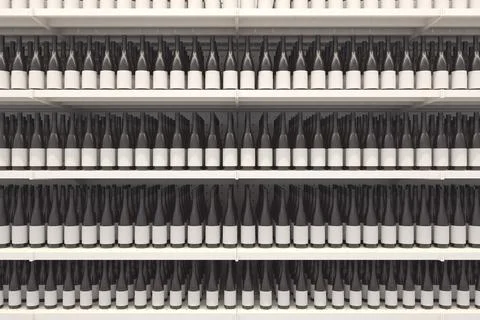 Wine bottles without labels on the store shelves Stock Illustration