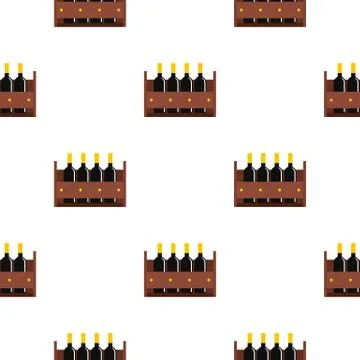 Wine bottles in a wooden crate pattern flat Stock Illustration