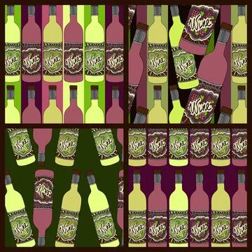 Wine bottles zentangle patterns retro set. Stock-Illustration
