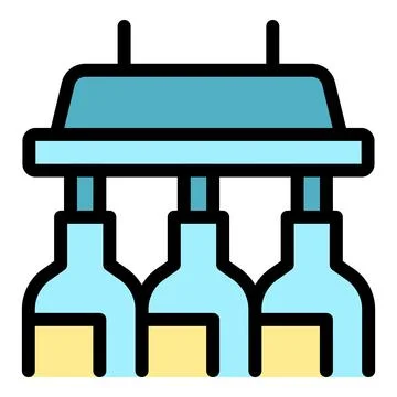 Wine bottling machine processing wine bottles on assembly line Stock Illustration