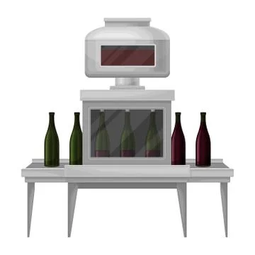 Wine Bottling Process with Glass Bottles Moving on Conveyor Belt Vector Stock Illustration
