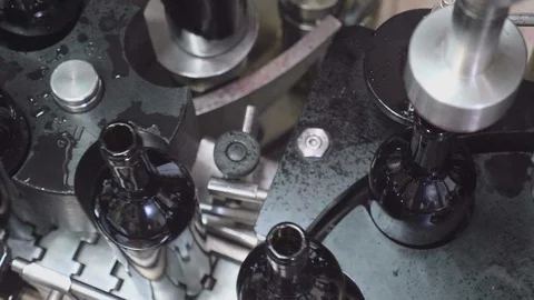 Wine bottling topview Stock Footage 94092751