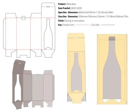 Wine box packaging design template gluing - snap lock - die cut - vector 3-e Stock-Illustration