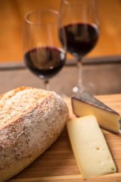 Wine bread and cheese vertical Stock Photos