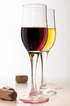 Wine card. Two goblets with red and white whine. Stock Photos