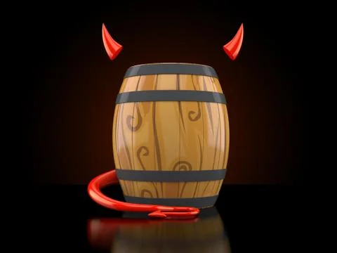 Wine cask with devil horns and tail Stock Illustration