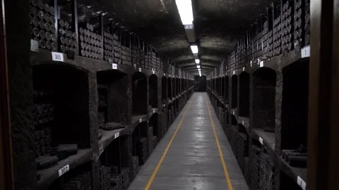 Wine cellar. Aa storage room for wine in bottles or barrels Stock Footage 316367375