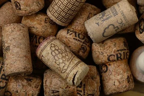 Wine cellar background with corks Stock Photos