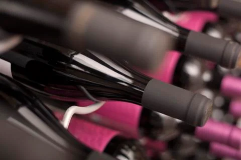 Wine cellar bottles, close up Stock Photos