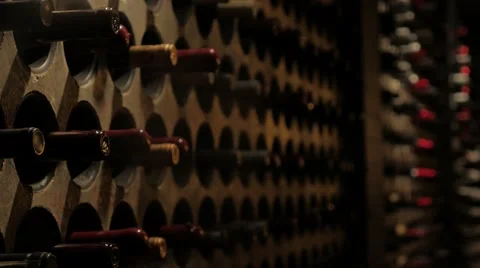 Wine Cellar Bottles Closeup Focus Pull Interior Vintage Victorian Gothic Revival 스톡 동영상 66028707