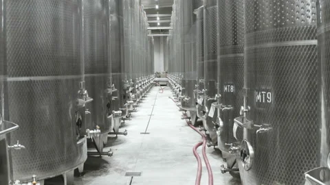 Wine cellar with caouldrons on both sides Stock Footage 130713501