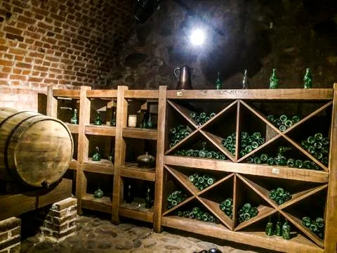 Wine cellar in the castle Stock Photos
