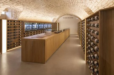 The wine cellar La cave of the Cité Internationale de la Gastronomie et du.. Stock Photos