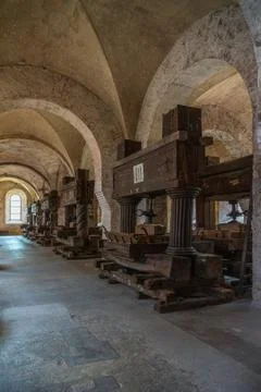 Wine cellar in the monastery Eberbach Stock Photos