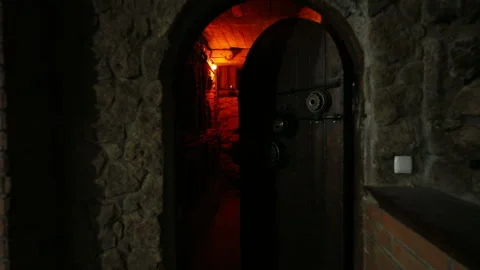 A Wine Cellar. Storage Room for Wine in Bottles and Barrels  스톡 동영상 166118361