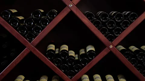 Wine cellar in a winery. Close up on bottles. 스톡 동영상 159629233