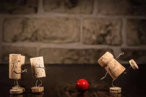 Wine cork figures, concept bowling 스톡 사진