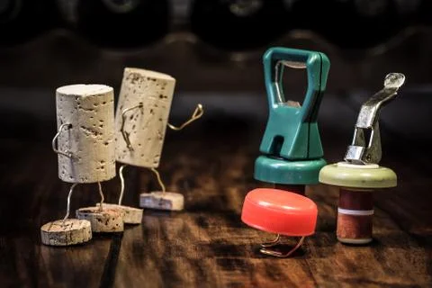 Wine cork figures, concept competition between variety Stock Photos
