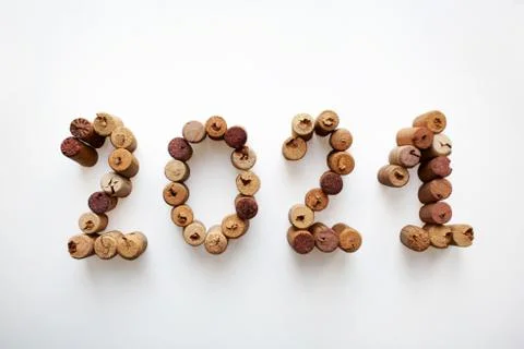 Wine corks 2021 composition Stock Photos