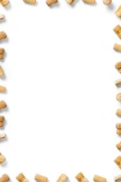 Wine corks creative flat lay layout on a white backlit background. flatlay cr Stock Photos