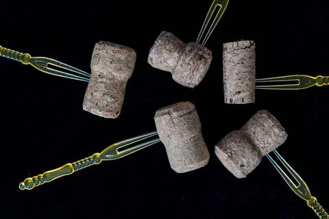 Wine corks from different varieties and types of wine Stock Photos