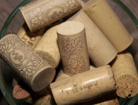 Wine Corks in a jar up close Stock Photos