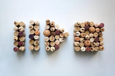 Wine corks pause, play &amp; stop buttons from above Stock Photos