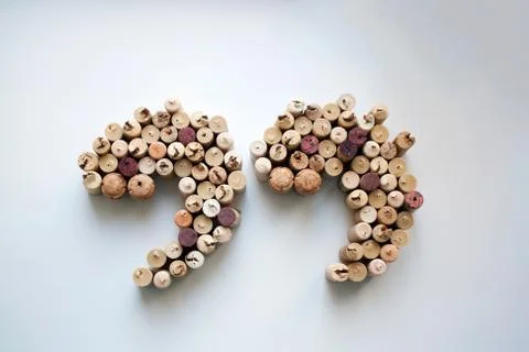 Wine corks quotation marks from above Stock Photos