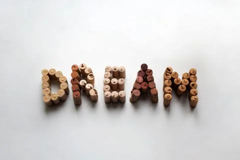 Wine corks text "Dream" Stock Photos