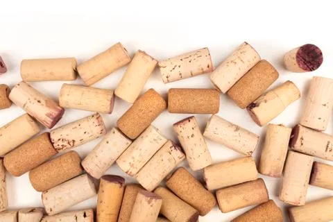 Wine corks on a white background with copyspace 스톡 사진