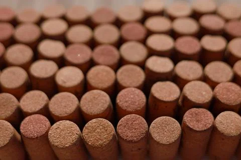 Wine corks on white background, stylish card with copy space for text and deep Stock Photos