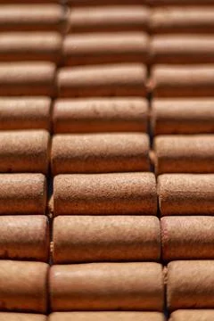 Wine corks on white background, stylish card with copy space for text and deep Foto stock