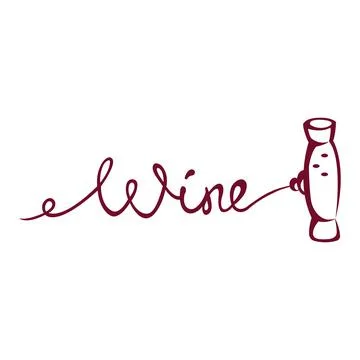 Wine corkscrew red hand drawn sketch and lettering Stock Illustration