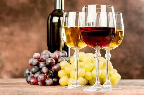 Wine cups and grape Stock Photos