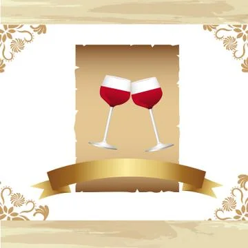 Wine cups with grunge frames and ornaments. vector Illustrazione stock