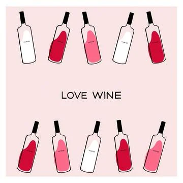 Wine dance card featuring various wine bottles on a pink background, celebrating Stock Illustration