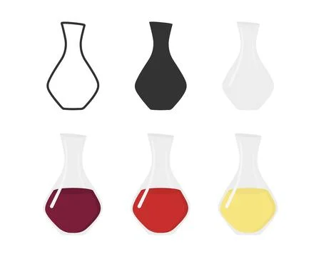 Wine Decanters with Various Wine types and Empty Big Set Outline and Flat Illustrazione stock