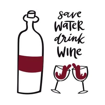 Wine doodle style vector illustration including bottle, glasses with wine Stock Illustration