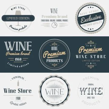 Wine drink labels set. Brands design elements, emblems, logo, badges and Stock Illustration