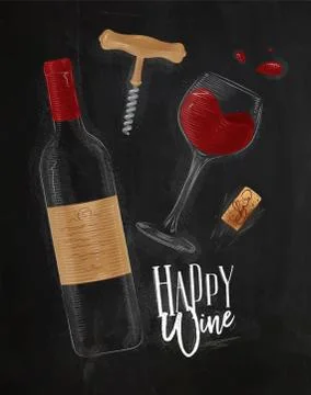 Wine elements black Stock Illustration