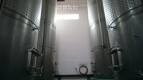 Wine fermentation tanks in modern wine factory Stock Footage 286716069