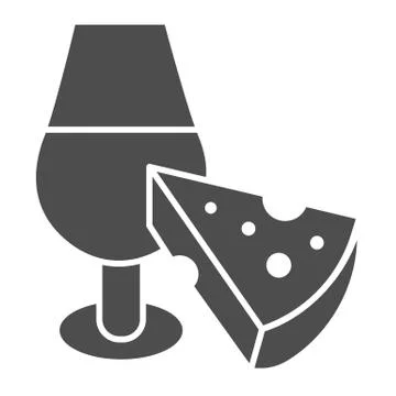 Wine glass and cheese solid icon. Tasting wine with cheese appetizer glyph style Stock Illustration