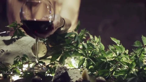 Wine in a glass on bar Stock Footage 80935036