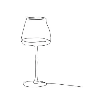 Wine glass. Continuous thin one line drawing of glass. Simple logo. Graphic Stock Illustration