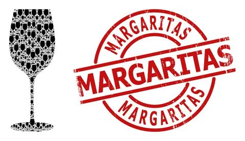 Wine Glass Icon Recursion Mosaic and Textured Margaritas Stamp Seal Stock Illustration