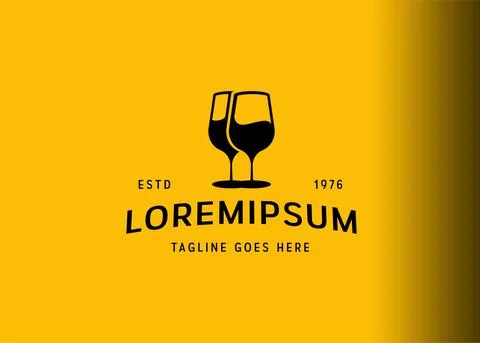 Wine glass logo design. Vector illustration of two glasses of wine. Vintage l Иллюстрация