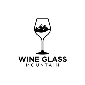 Wine glass logo design Vector mountain sign illustration template Stock Illustration