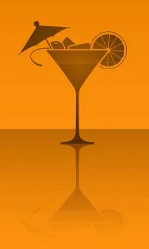 Wine glass of martini with mirror reflection in light orange tones Illustrazione stock